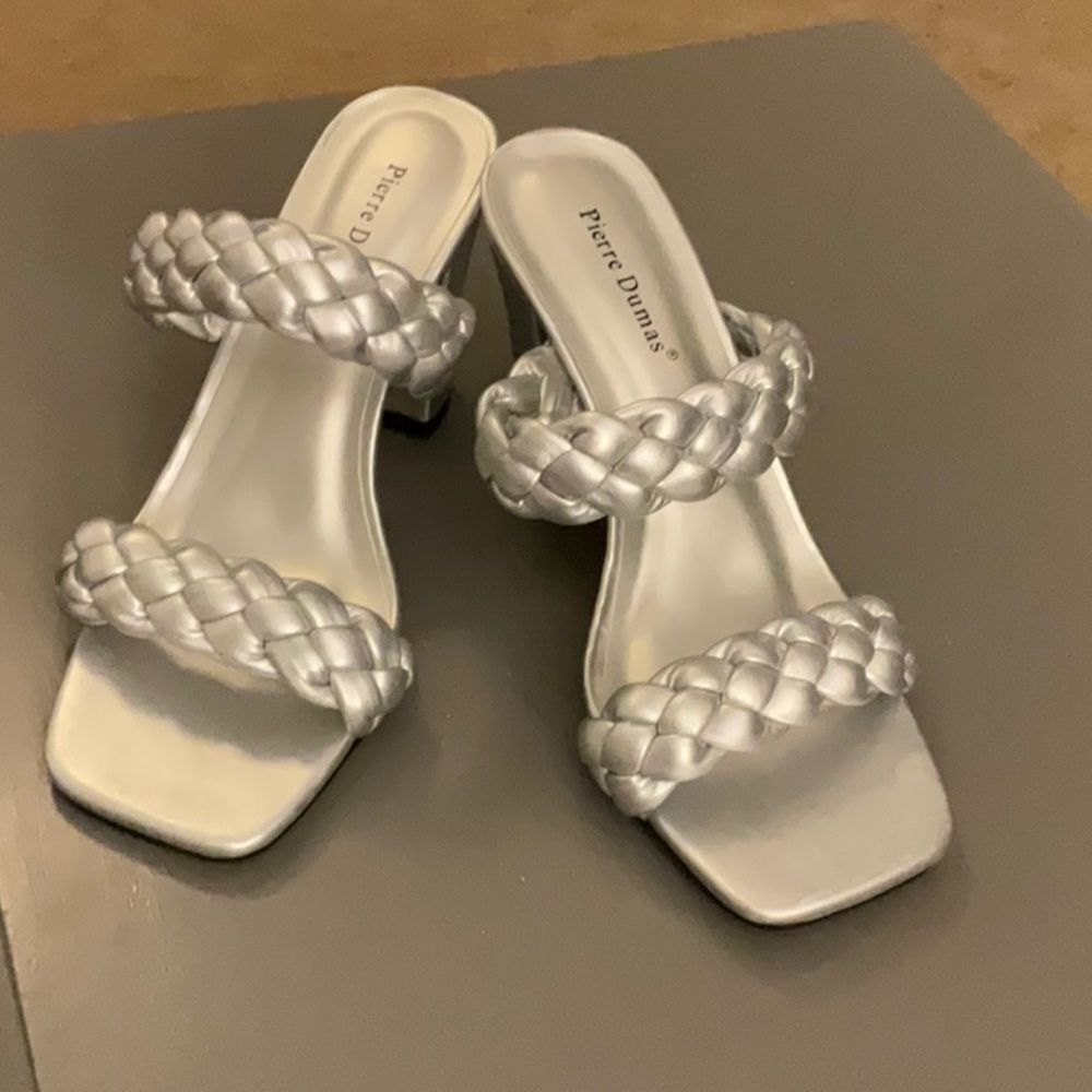 Brand New Silver braided Slides with covered heal. Size 6